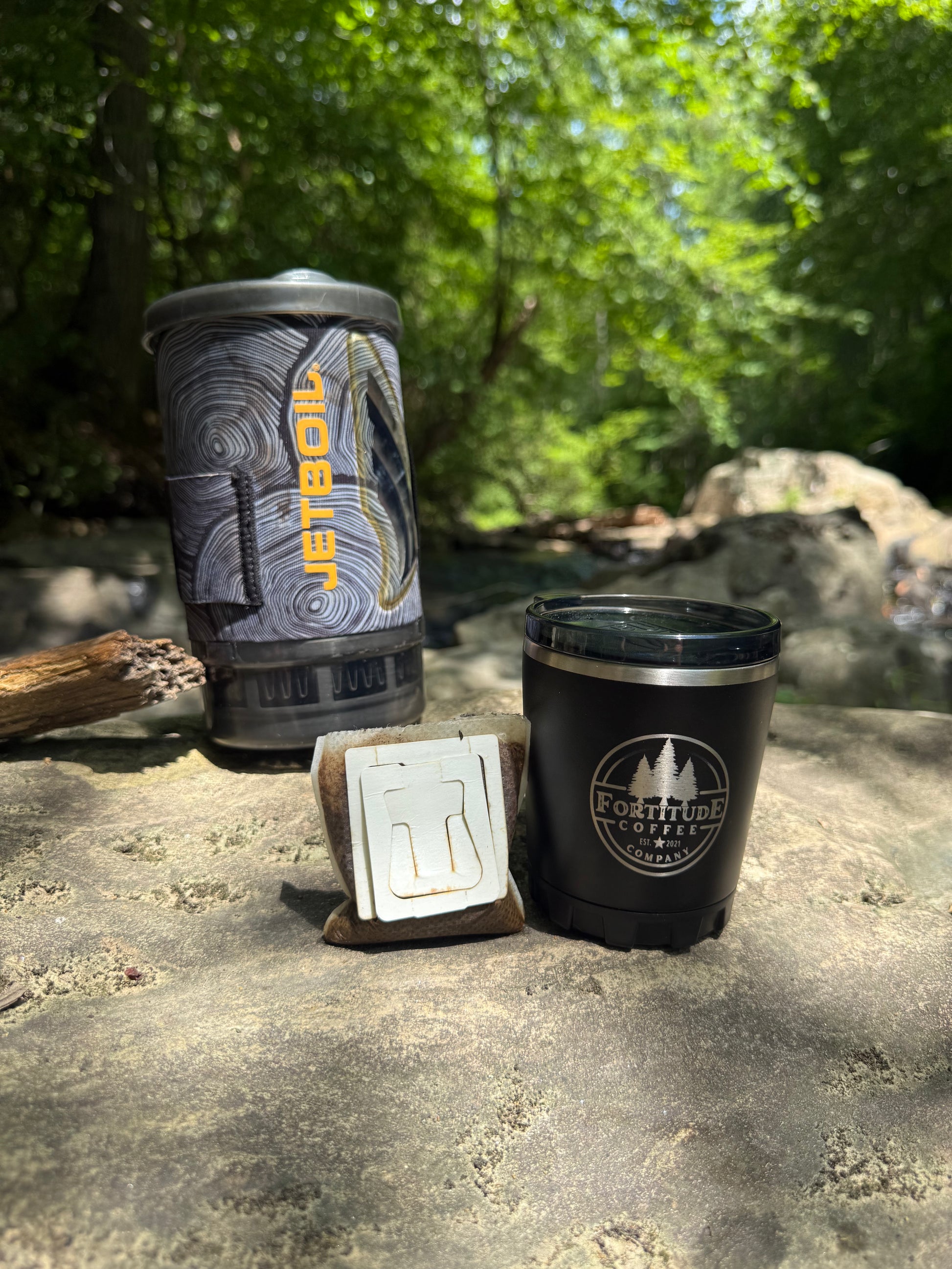 fortitude camp cup with jetboil and the travel pour over