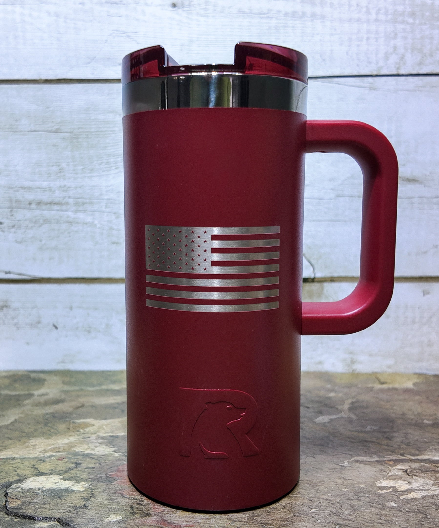 back of black cherry with american flag