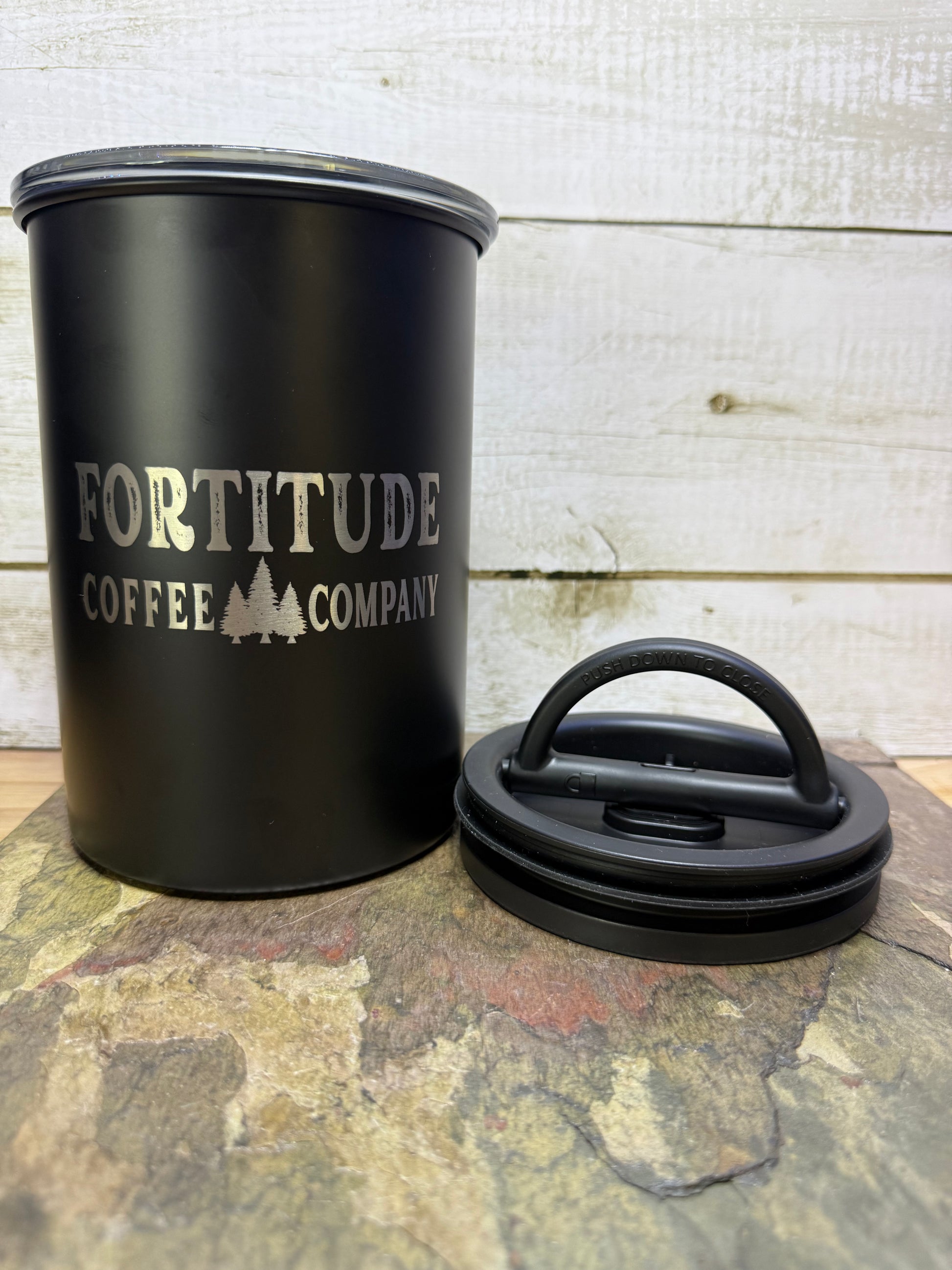coffee canister with airtight lid shown